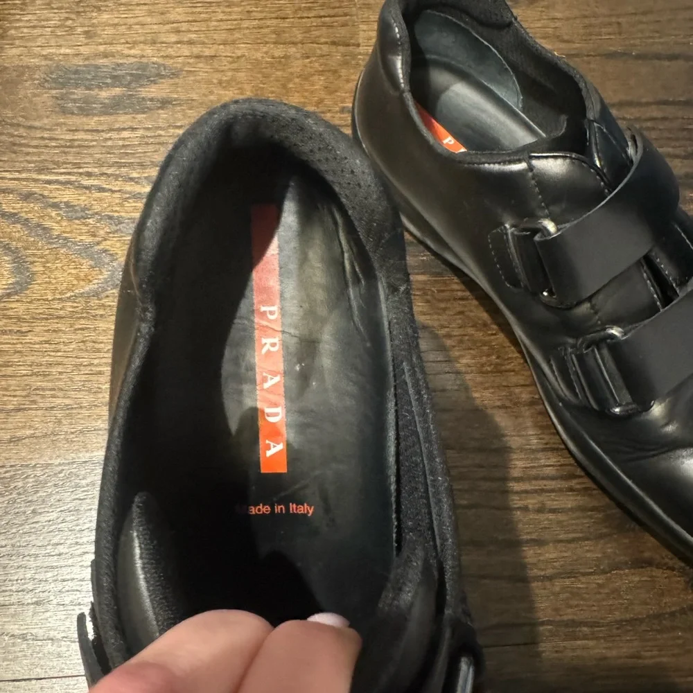 PRADA - Men’s Black Leather Sneakers With 2 Velcro Closure. Sz 10. Italy - Picture 3 of 7